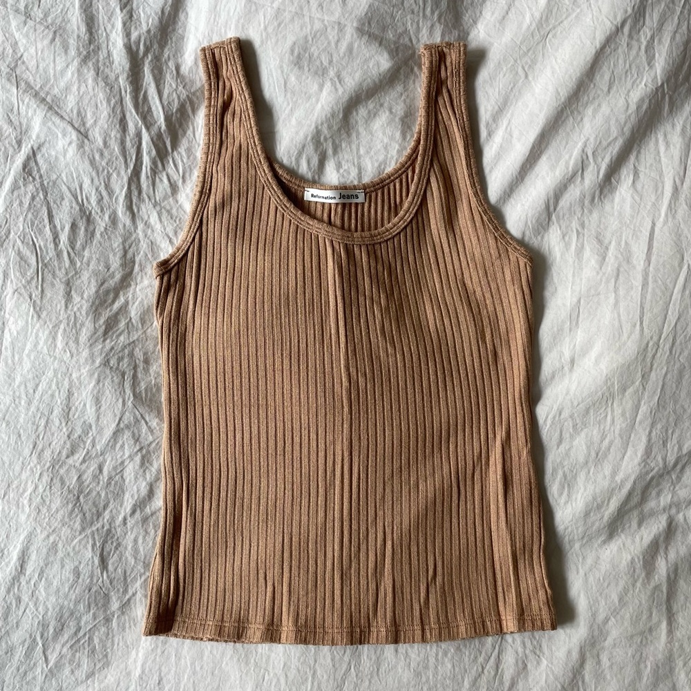 Reformation Ribbed Tank Top in Camel